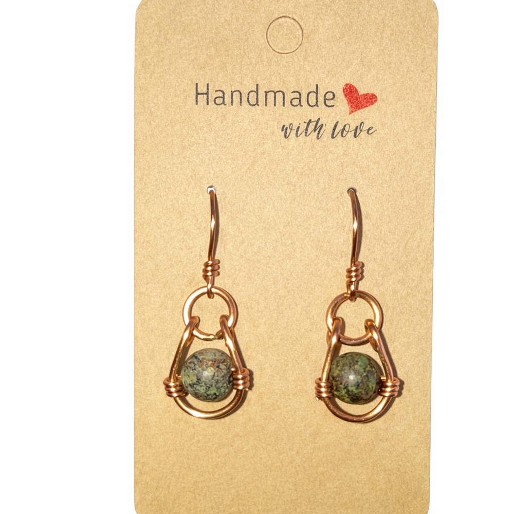 Copper and Green Stone Earrings